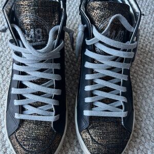 P448 Distressed Black and Gold Hightop Sneakers
